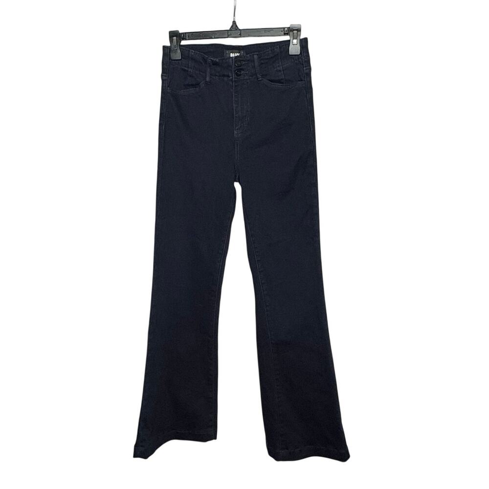 Paige Genevieve Black Dark Wash High Rise Flare Denim Trendy Jeans Size 26